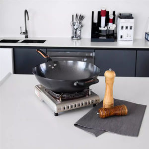 Wok à fond rond en acier inoxydable non revêtu, finition naturelle, capacité 20L, poignée en bois, compatible lave-vaisselle, pour cuisson professionnelle à la wok - Product Image 2