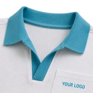 Ensemble polo et short pour homme blanc et bleu aqua, poche contrastante, tenue décontractée d'été en deux pièces, logo personnalisé, vêtements de sport haut de gamme - Product Image 6
