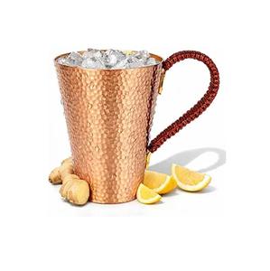 Tazas de Cobre Sólido Hechas a Mano para el Hogar Moderno, Taza en Forma de Barril de 16 oz con Asa de Latón y Textura Martillada - Product Image 1