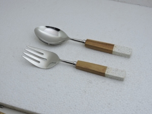 stainless steel salad tools resin handle cutlery set kitchen tools salad <b>server</b> spoon fork <b>buffet</b> catering private label - Product Image 1