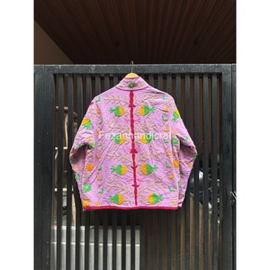 Veste en coton violette avec broderie florale, motif élégant, col mandarin, fermeture ouverte, vêtements d'automne pour femmes - Product Image 6