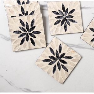 Mother of Pearl Seashell Classic Pattern Eco-Friendly Coaster <b>Set</b> of <b>4</b> Pieces Box Decorative Drink Mats <b>for</b> <b>Dining</b> Coffee <b>Table</b> - Product Image 3