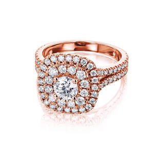 Anillo de Compromiso y Matrimonio Minimalista con Doble Halo, Engaste Pavé en Plata de Ley 925 con Moissanita para Regalos de Aniversario - Product Image 1