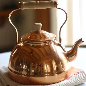 Elegant <b>Copper</b> Teapot Wooden Handle Premium Finish Water Kettle for Kitchen Dining <b>Table</b> and Serving Purpose Home Hotel Decor - Product Image 1