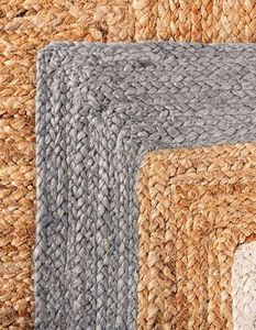 Alfombra Rectangular Hecha a Mano de Yute Natural con Borde Gris y Blanco, Ecológica, para Sala de Estar Estilo Rústico - Product Image 5