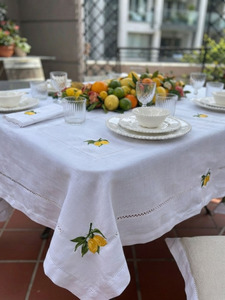 Wholesale Customized Hemstitch Modern Multi-Shape <b>Tablecloth</b> Poly/Linen Blend Embroidered Lemon Durable Washable Full Sizes - Product Image 4