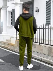 Conjunto Deportivo 2 en 1 con Capucha para Hombre, Verde Oliva y Negro, Sudadera con Cierre Completo, Pantalones Deportivos con Estampado de Leopardo en la Parte Delantera, Ropa Deportiva Informal de Invierno - Product Image 4