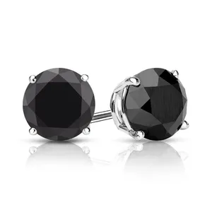 Sterling <b>Silver</b> 14K Gold Plated Women's <b>Stud</b> <b>Earrings</b> with Round Brilliant Cut Moissanite in Claw Setting - Product Image 2