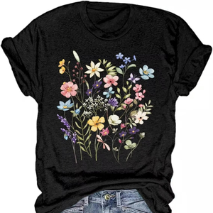Camiseta con Estampado Gráfico para Mujer, Estilo Casual Urbano, Camiseta de Algodón Suave y Transpirable, Atuendo de Verano Elegante, Ropa Femenina a la Moda - Product Image 1
