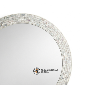 Miroir mural rond de luxe en nacre – Miroir incurvé en mosaïque de coquillages fait main pour la décoration haut de gamme de la maison et des hôtels - Product Image 2