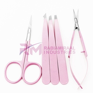 Juego de pinzas profesionales RMI Silver Tip y Pink Eyebrow de acero inoxidable con puntas rectas / tijeras de resorte / tijeras para cutículas - Product Image 2