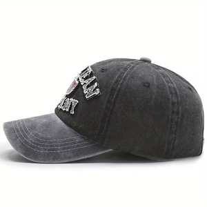 Gorra de béisbol vaquera unisex de 6 paneles con diseño de letras vintage a la moda, lavado ácido, borde curvo, color cobre dorado común - Product Image 3