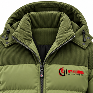 <b>Fly</b> Humble <b>Men's</b> Green Hooded Puffer <b>Jacket</b> Collar Windproof Winter Casual Coat with Patch Logo Zipper Closure wholesale - Product Image 6
