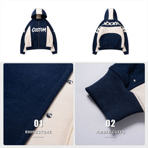 Sudaderas con capucha de algodón de 380 g/m², extragrandes, con cremallera, de alta calidad, con parches de diamantes de imitación personalizados, fabricante de sudaderas con capucha. - Product Image 3