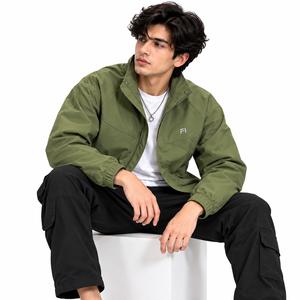Chaqueta informal de nailon con cremallera completa para hombre, cuello elevado, cierre metálico, costuras en el panel frontal, bolsillos angulares, ropa urbana moderna - Product Image 5