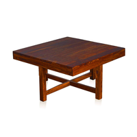 Table basse en teck sculpté Smart Art, hauteur réglable, design moderne décoratif, mobilier de salon, finition noyer