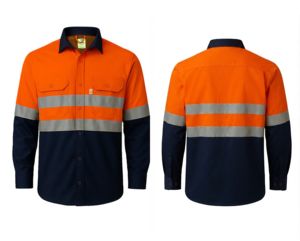 Chemise de travail unisexe haute visibilité grande taille ODM orange marine avec bandes réfléchissantes en coton à manches longues uniforme de sécurité - Product Image 1