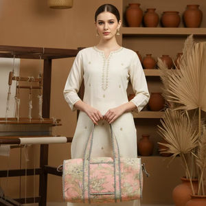 Sac de voyage tendance en coton matelassé à imprimé floral de luxe, grande capacité, sac à main pour le week-end avec poche avant - Product Image 2