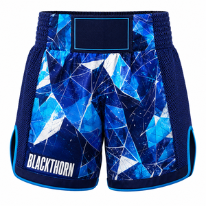 Pantalones Cortos de Boxeo Tailandés para Hombre OEM, Blancos con Estampado Negro, Cintura Elástica, Transpirables y Deportivos - Product Image 4