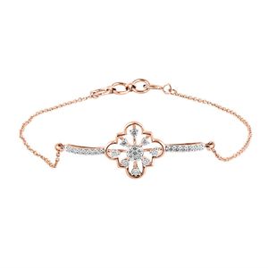 Bracelet Fleur Diamant Or Rose Effet Brillant Sertissage Griffe Chaîne Maillons Classique Femme Quotidien Luxe Cadeau - Product Image 1