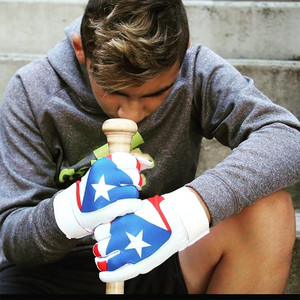 Guantes de bateo de cuero PU blancos, rojos y azules con diseño de la bandera de Puerto Rico, guantes de entrenamiento de béisbol a la moda para adultos. - Product Image 6