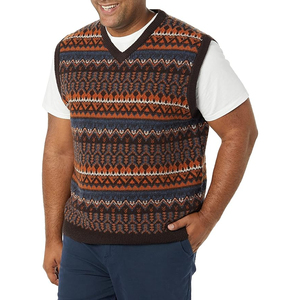 Suéter sin mangas de punto para hombre, estilo clásico, cuello en V, diseño Fair Isle, de lana, corte holgado - Product Image 6