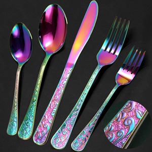 Ensemble de couverts en acier inoxydable arc-en-ciel, finition miroir, passe au lave-vaisselle, design glamour pour les occasions festives - Product Image 6