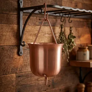 Chaîne de pluie décorative en cuivre poli pour gouttière extérieure, élément aquatique suspendu pour jardin et extérieur de maison - Product Image 4