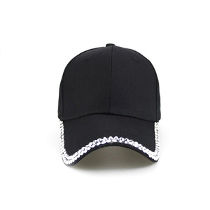 Casquette de baseball à strass 6 panneaux unie style Dad Hat Noir Rose Tendance Réglable Unisexe Chapeau de sport Quatre Saisons 100% Coton Sergé - Product Image 3