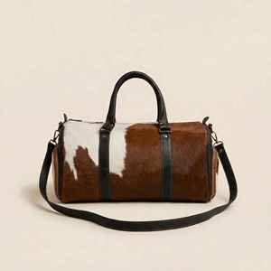 Sac de voyage en cuir de vachette véritable, style vintage, avec fermeture éclair, grande capacité, sac fourre-tout unisexe portable - Product Image 6