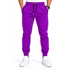 Pantalon de jogging violet pour homme avec cordon de serrage à la taille, poches zippées, bas de jambe fuselé, style sportif et décontracté - Product Image 1