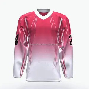 热粉色冰球运动衫v领快干冰球运动衫透气重型100% 涤纶冰球运动衫