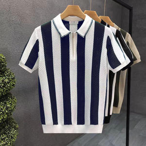 Camiseta de manga corta informal para hombre, de poliéster/algodón, con estampado de rayas, de secado rápido y corte holgado. - Product Image 4