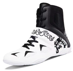 Zapatillas de lucha blancas de caña alta para hombre, con cordones, parte superior de malla, suela de goma, calzado de entrenamiento de combate para gimnasio y ring. - Product Image 4
