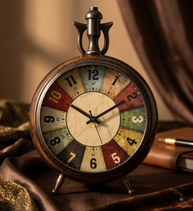 Rustic Wood Analog Compact Battery Powered Round Quartz <b>Table</b> <b>Clock</b> Antique Style Decorative Timepiece for Living Room - Product Image 2