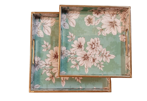 Ensemble de 2 plateaux de service faits à la main en bois MDF émaillé multicolore 7x7 9x9 pouces certifiés EPCH avec emballage personnalisé - Product Image 2