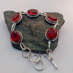 Beautiful <b>Red</b> Garnet Statement <b>Bracelet</b> 925 Sterling Silver Handmade Jewelry Gift For Women Birthday Elegant - Product Image 2