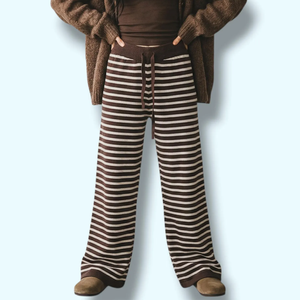 Pantalon ample en tricot rayé pour femme, taille élastique, longueur complète, coton et élasthanne, extensible, décontracté, toutes saisons - Product Image 3