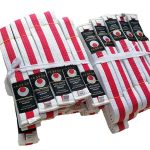 Children's Unisex Martial Arts Belt Polyester Cotton Fabric Felt Inside Karate Belt with Color Stripe OEM Custom Label - Product Image 1