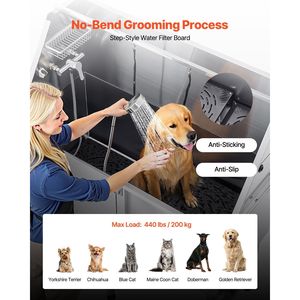 62-Inch Stainless Steel <b>Dog</b> Washing Station with <b>Ramp</b> PE Water Filter Board Faucet Showerhead Soap Holder Pet Grooming Tub - Product Image 4