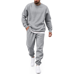 Ensemble de survêtement gris pour homme, 2 pièces, sweat-shirt à col rond, pantalon de jogging, vêtements de sport décontractés, couleur unie, coupe régulière, longueur complète - Product Image 1