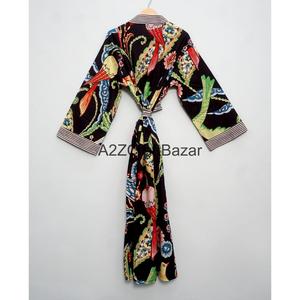 ผู้ผลิตเสื้อคลุมกิโมโนผ้าฝ้ายอินเดียแท้ 100% แบบแฮนด์บล็อก สำหรับผู้หญิง ออกแบบโดยดีไซเนอร์ เสื้อคลุมกิโมโนยาว - Product Image 6