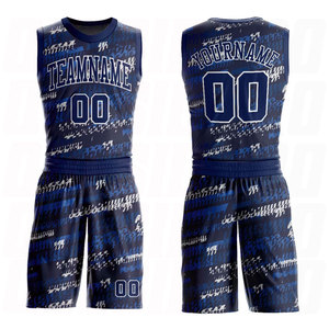 Maillot de basket-ball personnalisé bleu marine royal à col rond avec sublimation, nom de l'équipe, numéro, logo, ensemble de vêtements de sport pour le basket-ball - Product Image 1