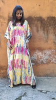 Magnifique Kaftan Indien Tie-Dye Fait Main Élégant Grande Taille pour Femme, Robe Décontractée d'Été à Manches Trois-Quarts avec Fente, ODM