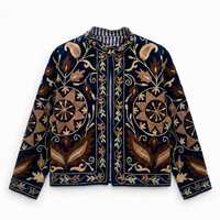 Veste en velours brodée Suzani, artisanat traditionnel, motif floral, élégante, style bohème ethnique, vêtement d'extérieur.