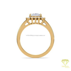 Princess Cut Lab Grown Diamond Halo Engagement <b>Ring</b> in 14K Yellow Gold <b>Split</b> Shank Vintage Wedding <b>Ring</b> for Women - Product Image 4