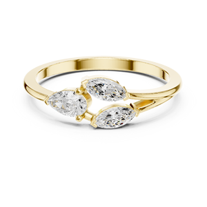 Anillo de Oro Amarillo con Tres Diamantes Cultivados en Laboratorio para Mujer |   Anillo de Compromiso, Promesa o Aniversario con Corte Marquesa en Forma de Pera - Product Image 1
