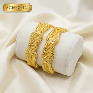 AC36BG0124 Bracelets pour femmes plaqués or 24 carats, design géométrique, style classique, ensemble de bijoux pour mariage et fête, logo personnalisé accepté - Product Image 1