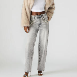 กางเกงยีนส์ทรงตรงเอวสูงสำหรับผู้หญิง แฟชั่น รับผลิตโลโก้ตามสั่ง บริการ OEM ODM สำหรับแบรนด์สตรีทแวร์ - Product Image 3