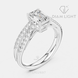 Bague de fiançailles en or blanc 14 carats avec diamant de laboratoire de 0,90 carat, taille émeraude, pierres latérales, bague de mariée, certifiée IGI, bijoux fins pour femmes - Product Image 2
